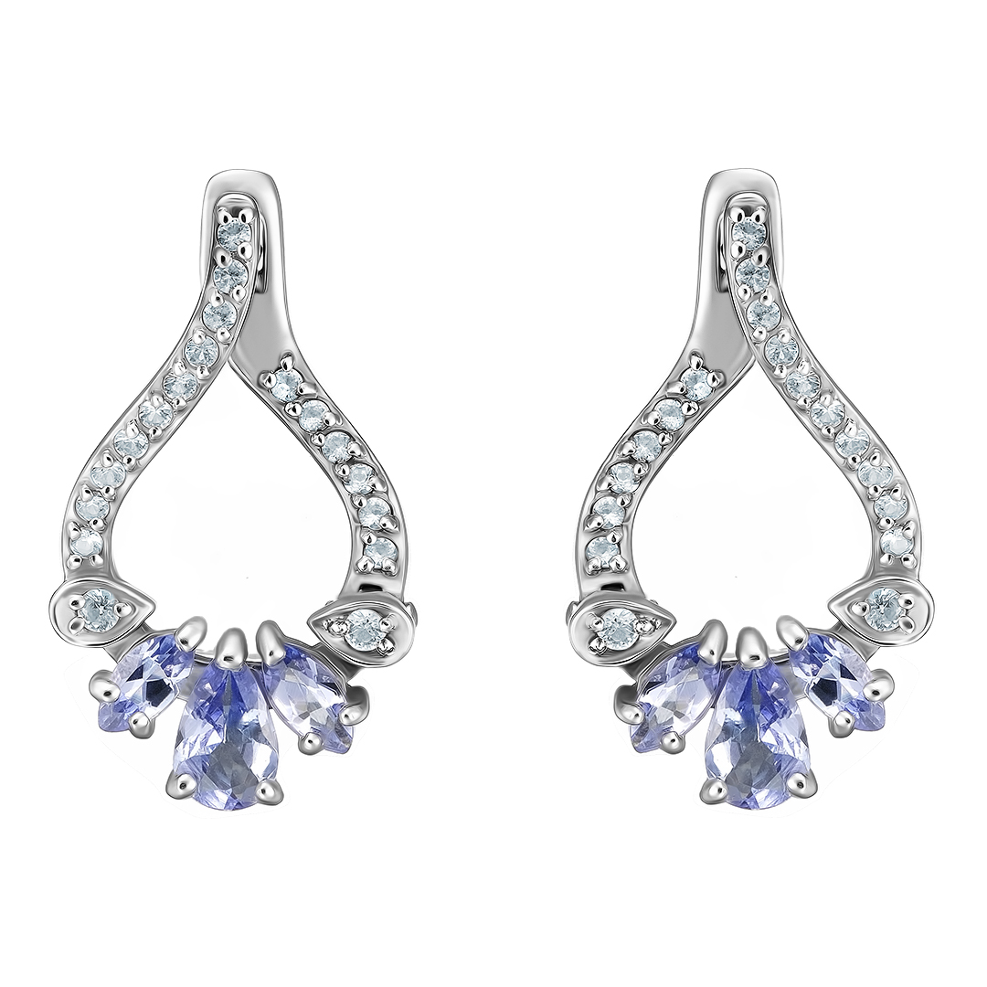 Серебряные серьги 925 пробы; вставки 6 Танзанит; 36 Топаз бесцв.;