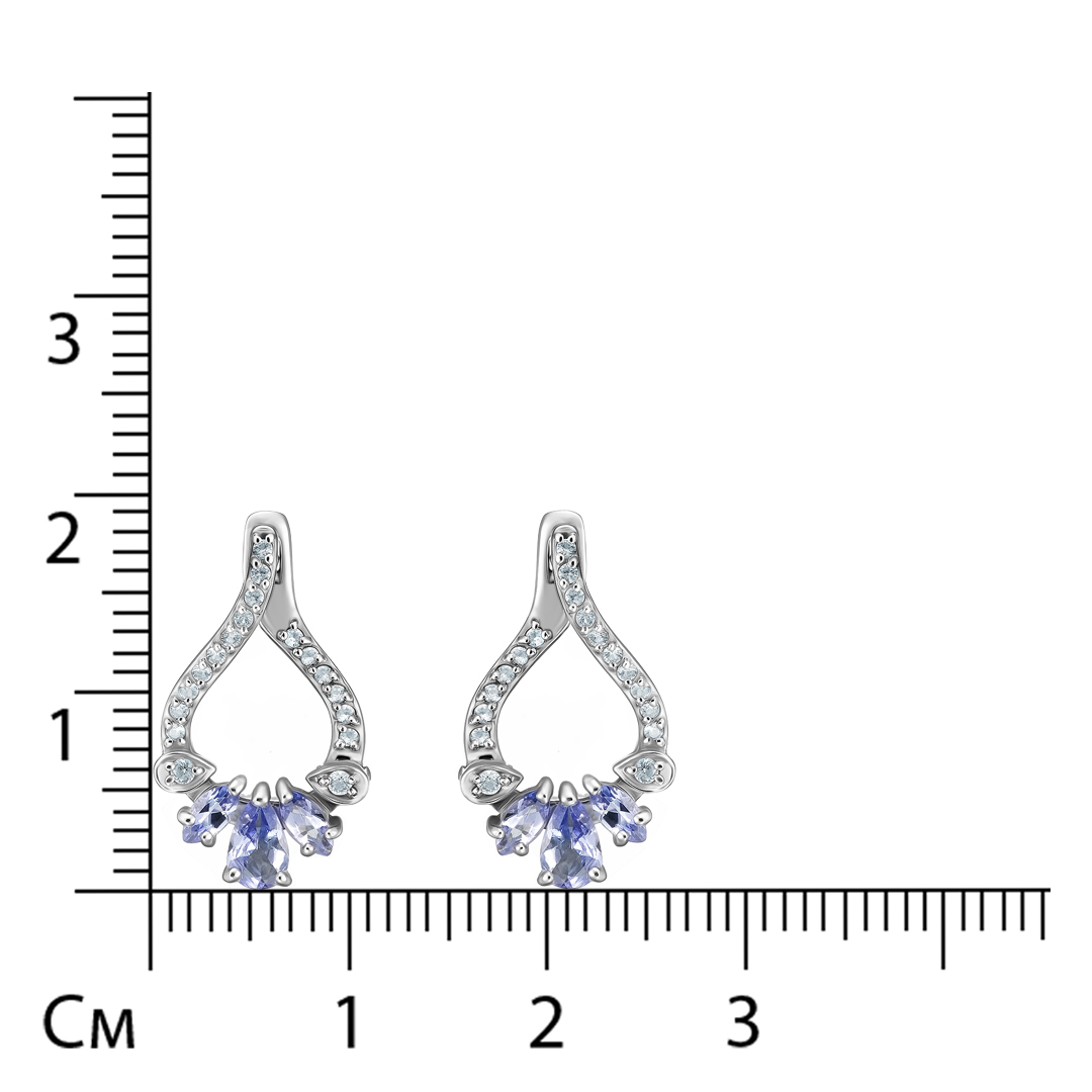 Серебряные серьги 925 пробы; вставки 6 Танзанит; 36 Топаз бесцв.;
