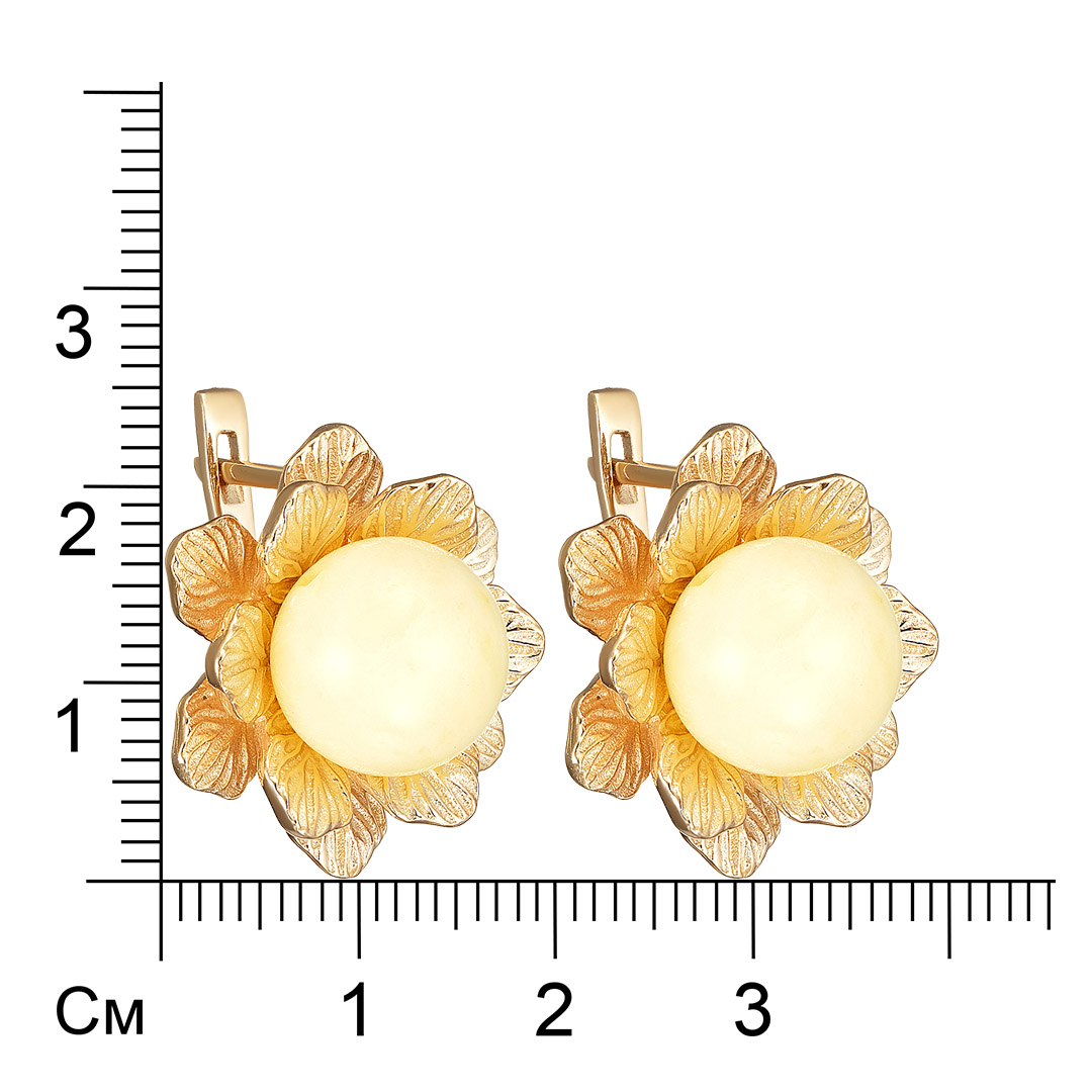 Серебряные серьги с янтарем "Цветы"