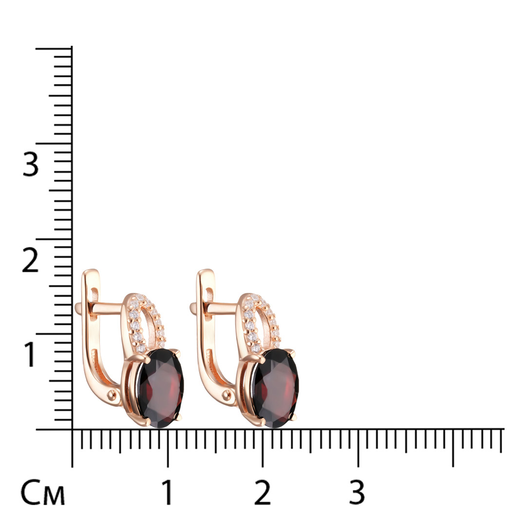 Серебряные серьги 925 пробы; вставки 2 Гранат; 22 Фианит бесцв.;