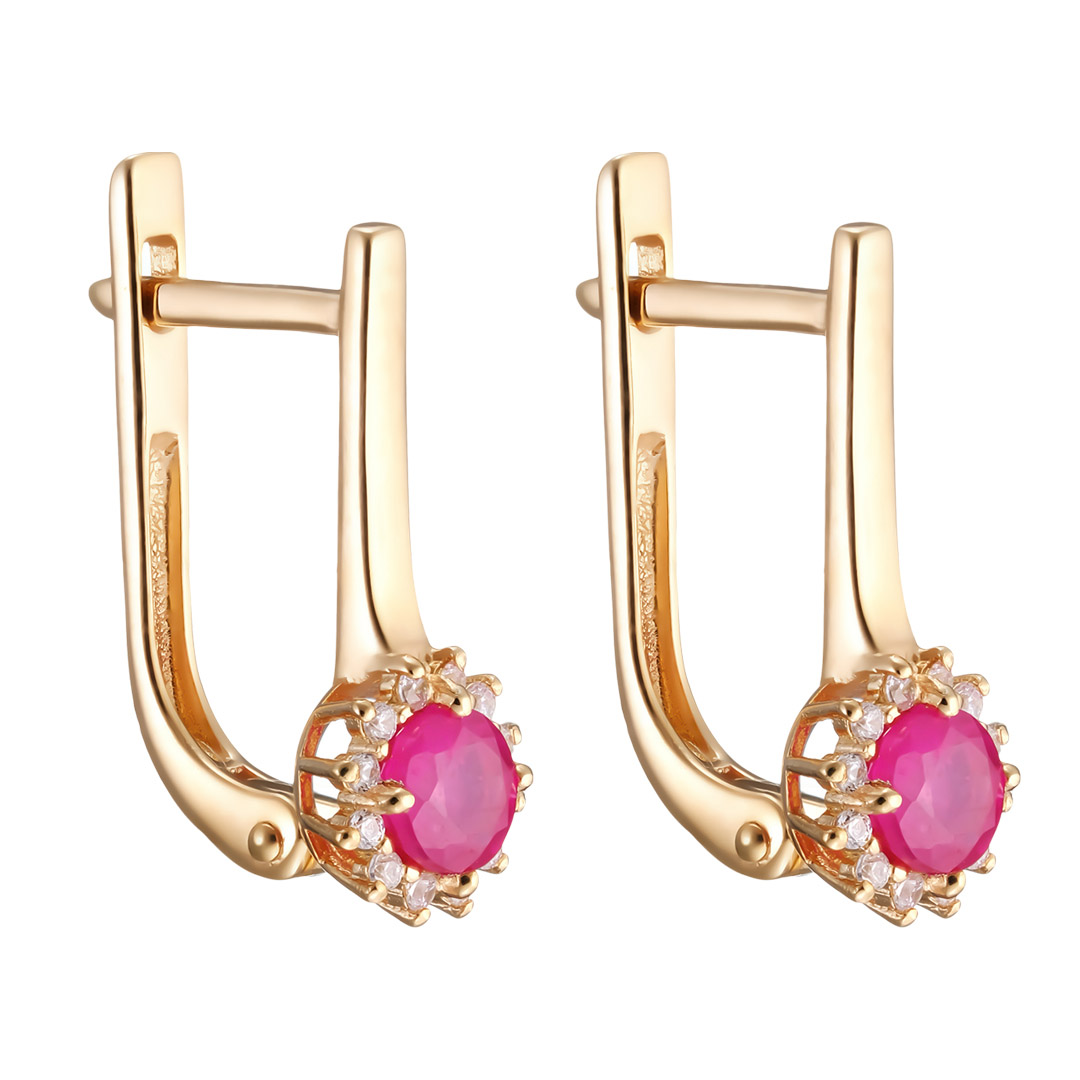 Серебряные серьги 925 пробы; вставки 2 Рубин 2/F 0,799; 24 Фианит бесцв.;
