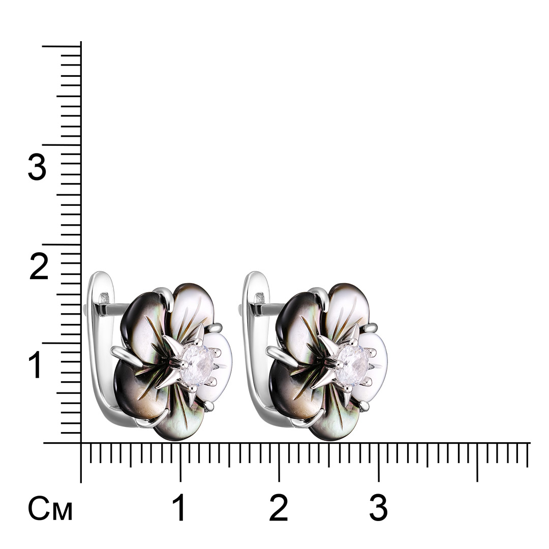 Серебряные серьги 925 пробы; вставки 2 Перламутр черный; 2 Фианит бесцв.;