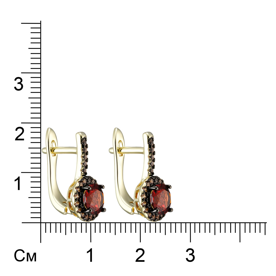 Серебряные серьги 925 пробы; рутений; вставки 2 Гранат; 44 Нанокристалл корич.;
