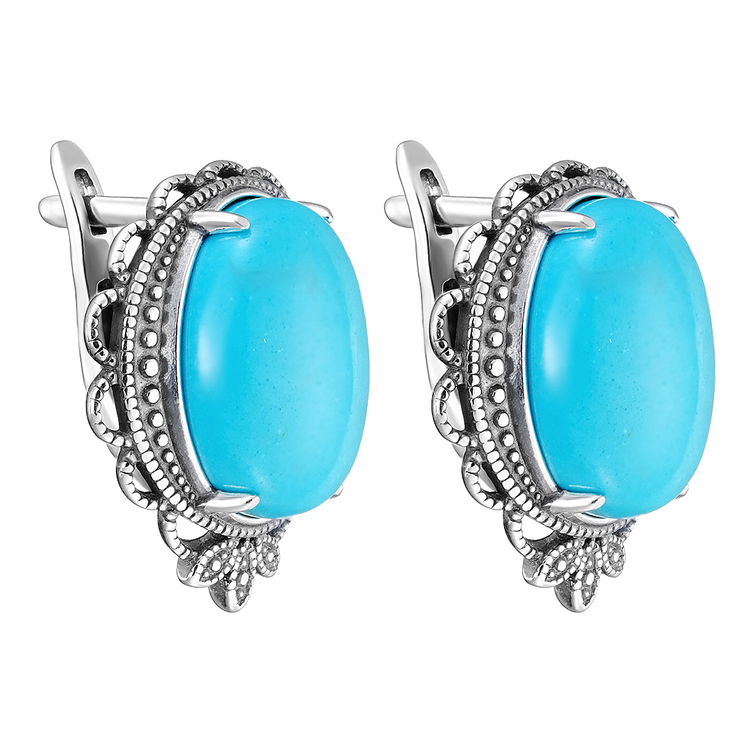 Серебряные серьги 925 пробы; оксидирование; вставки 2 Бирюза;