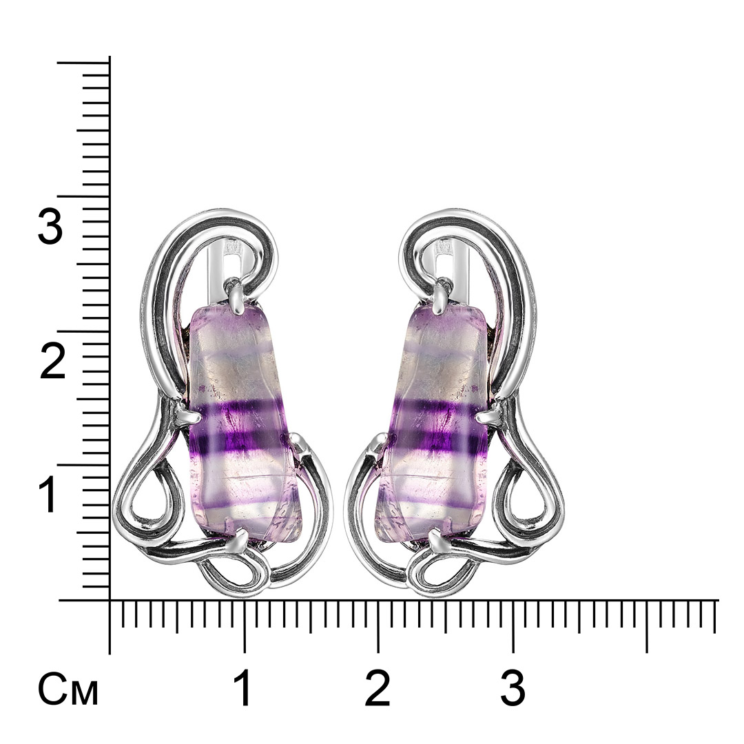 Серебряные серьги 925 пробы; оксидирование; вставки 2 Флюорит;