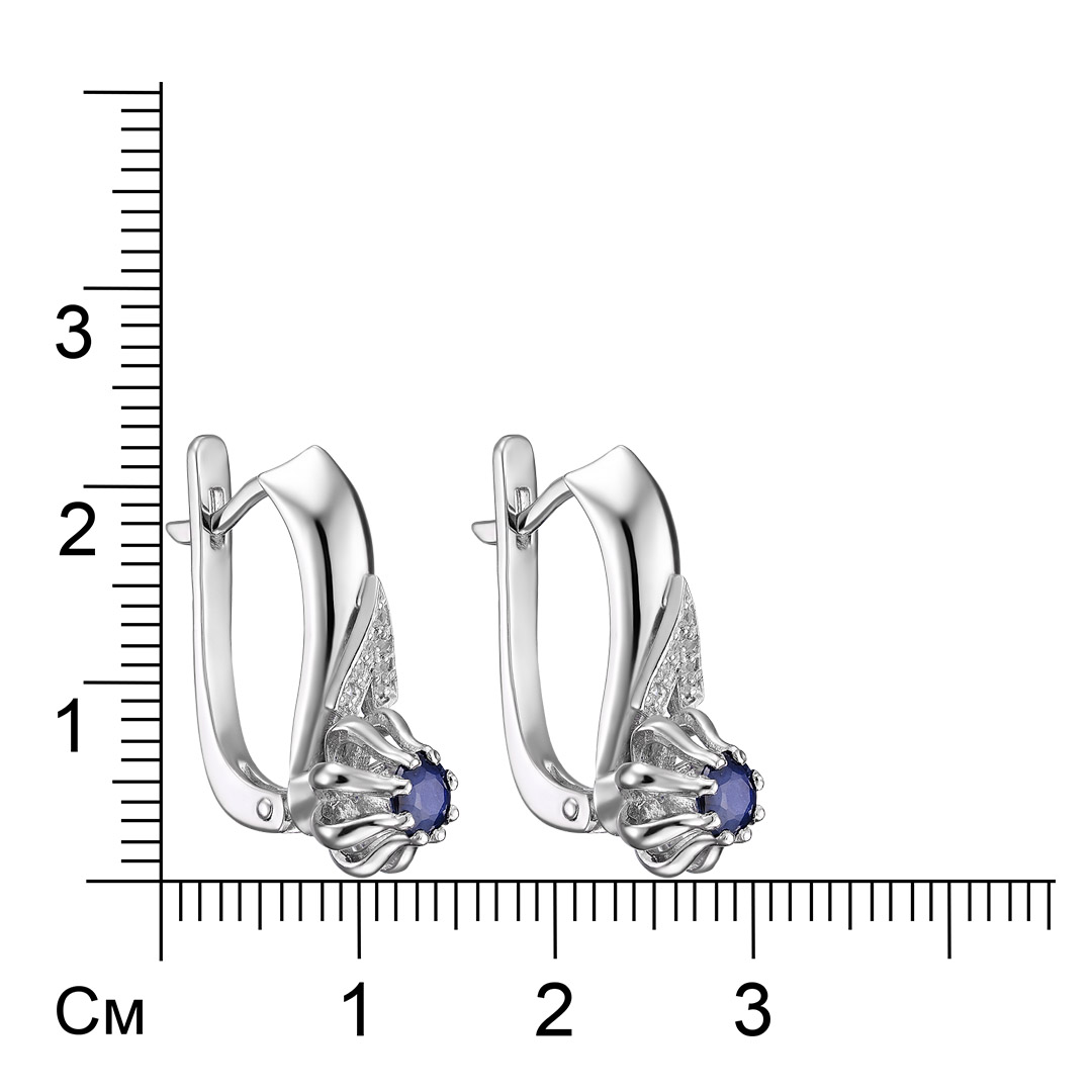 Серебряные серьги 925 пробы; вставки 2 Сапфир U/2 0,714; 14 Фианит бесцв.;