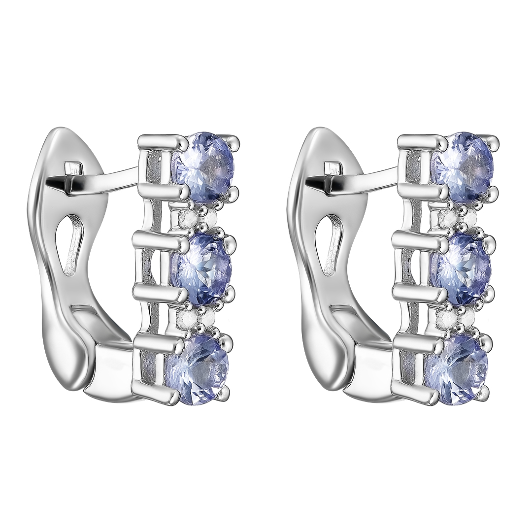 Серебряные серьги 925 пробы; вставки 6 Танзанит; 8 Бр.Кр-17 0,07 2/3А;