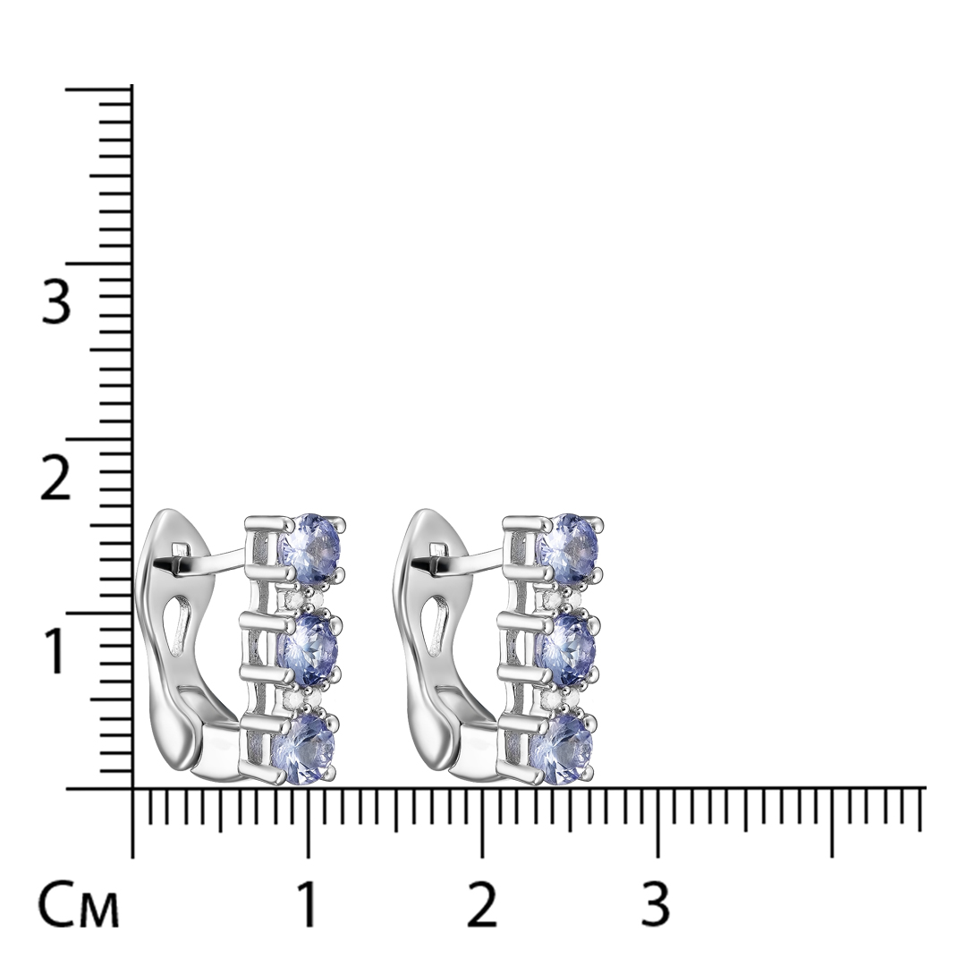 Серебряные серьги 925 пробы; вставки 6 Танзанит; 8 Бр.Кр-17 0,07 2/3А;