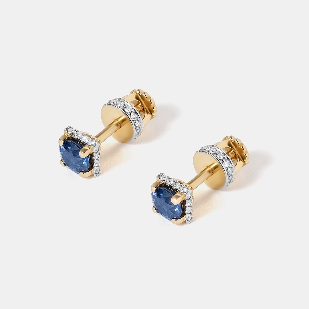 Серьги-пусеты из желтого золота с сапфирами
