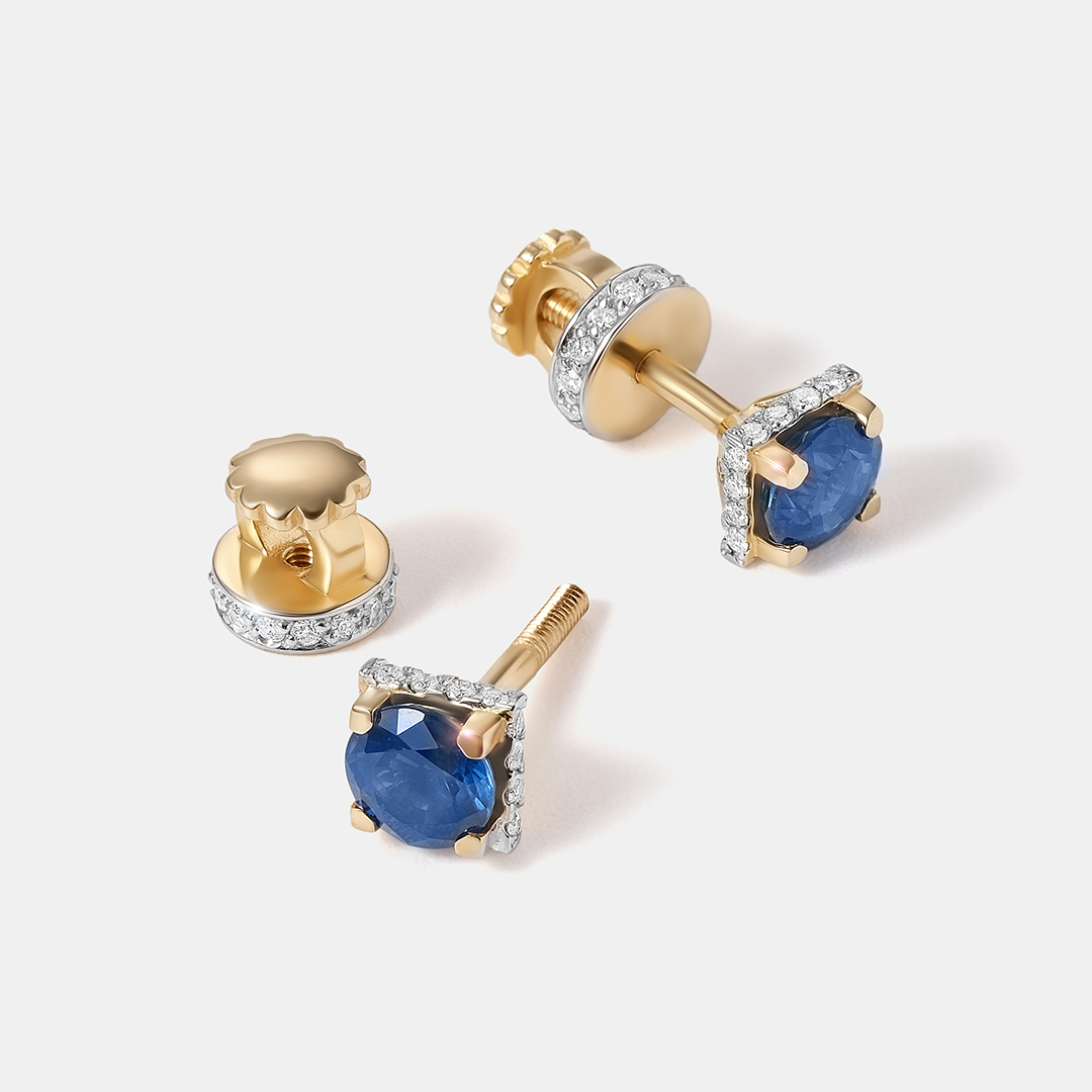 Серьги-пусеты из желтого золота с сапфирами