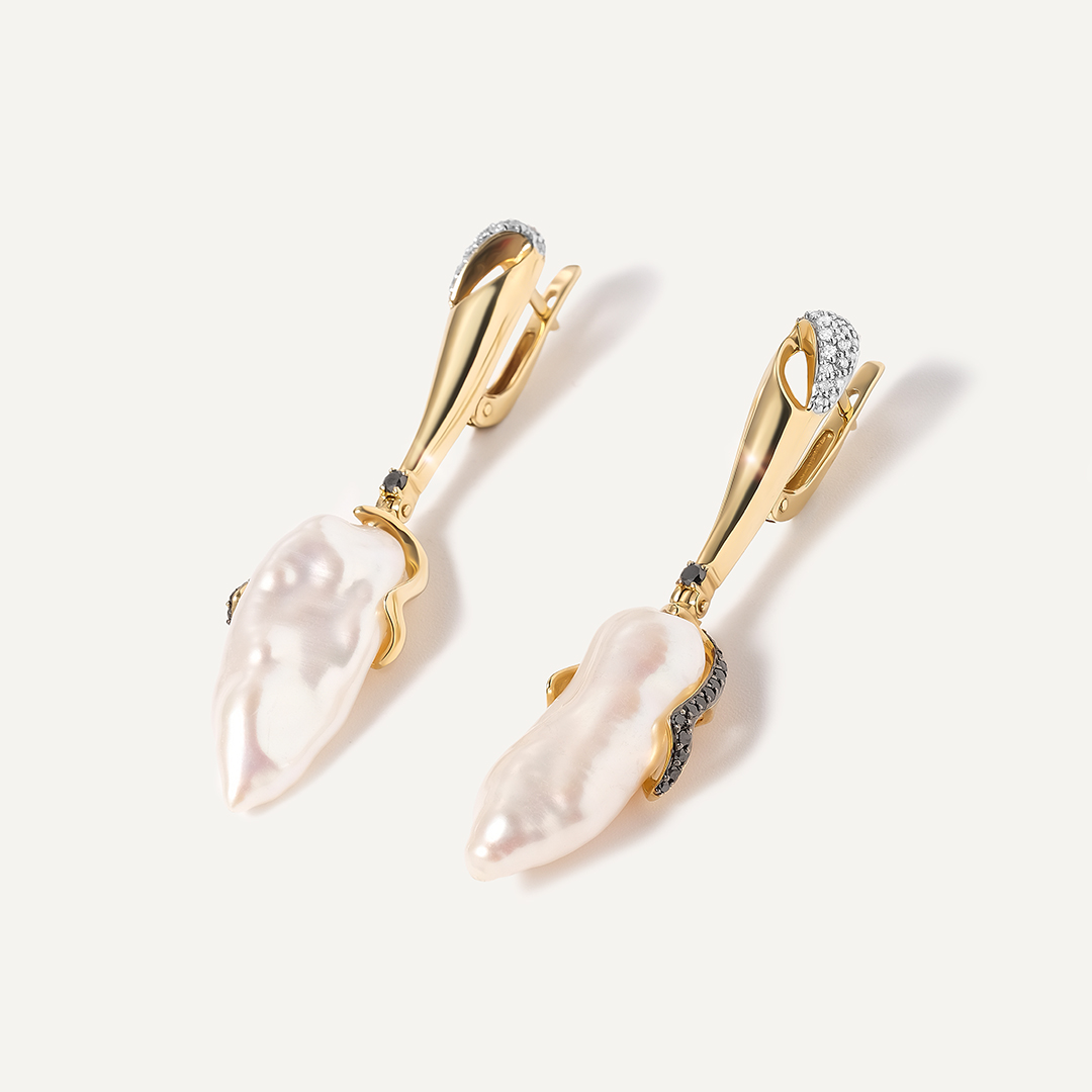 Серьги из желтого золота с жемчугом