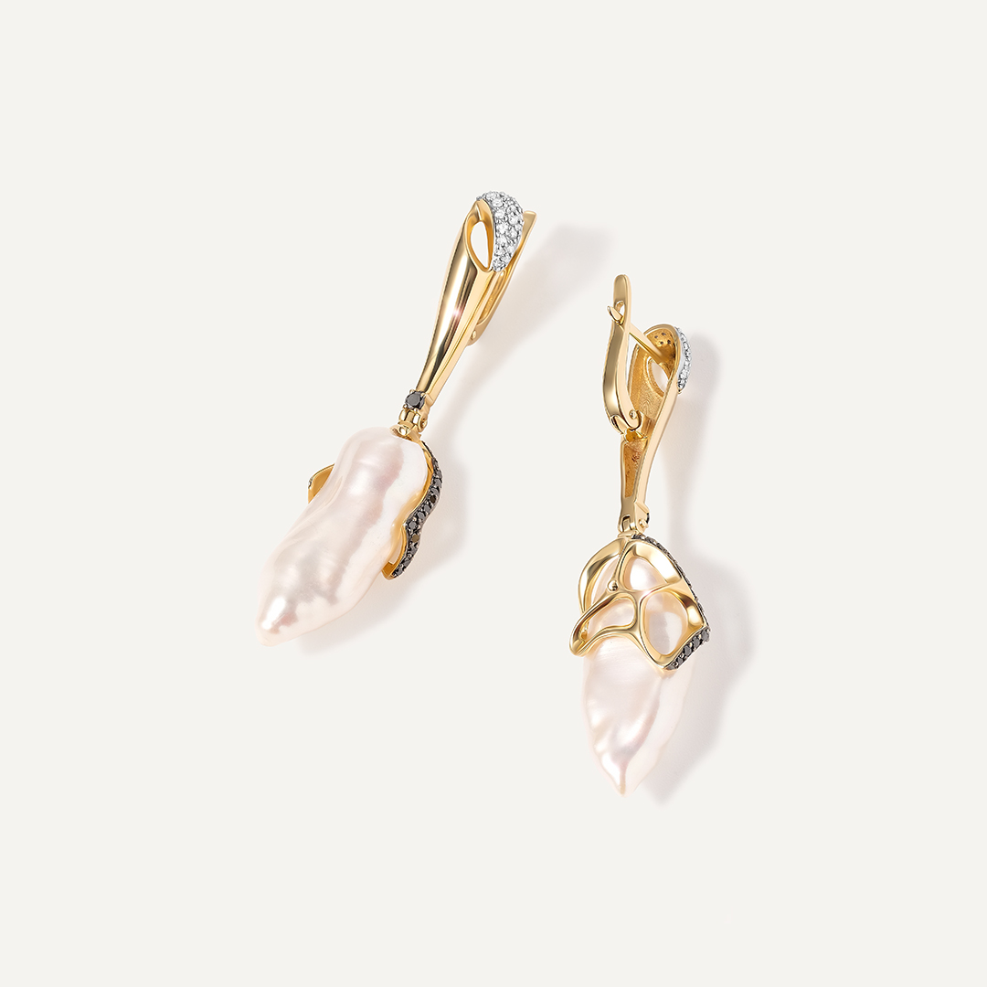 Серьги из желтого золота с жемчугом