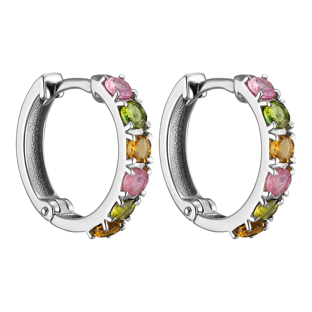 Серебряные серьги 925 пробы; вставки 12 Турмалин цв.;