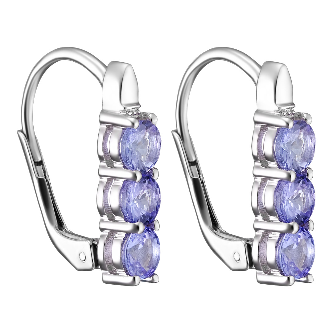 Серебряные серьги 925 пробы; вставки 6 Танзанит 1,38 ct;