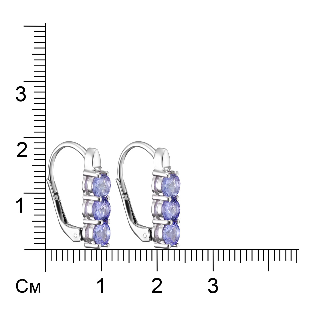 Серебряные серьги 925 пробы; вставки 6 Танзанит 1,38 ct;