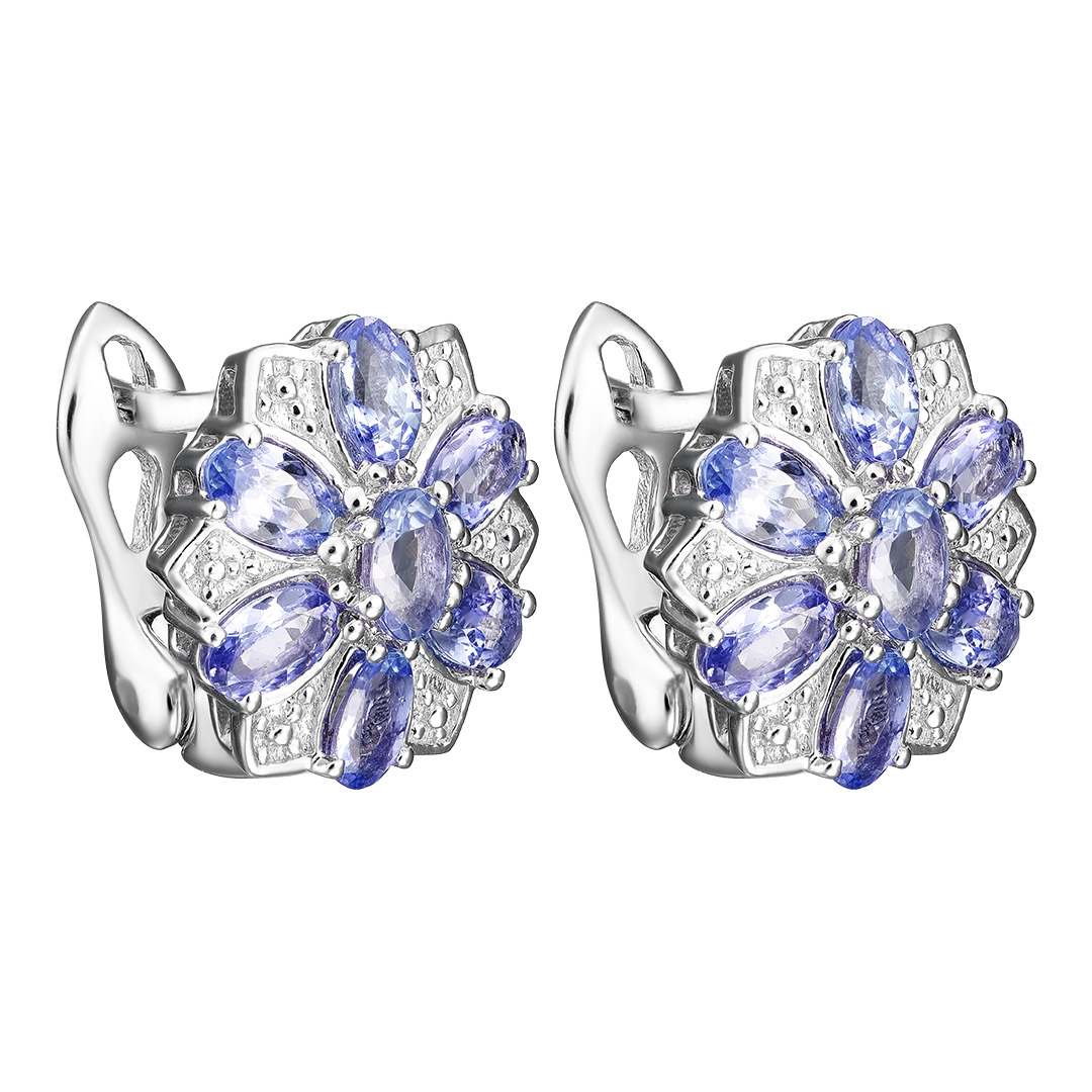 Серебряные серьги 925 пробы; вставки 14 Танзанит 2,91 ct;