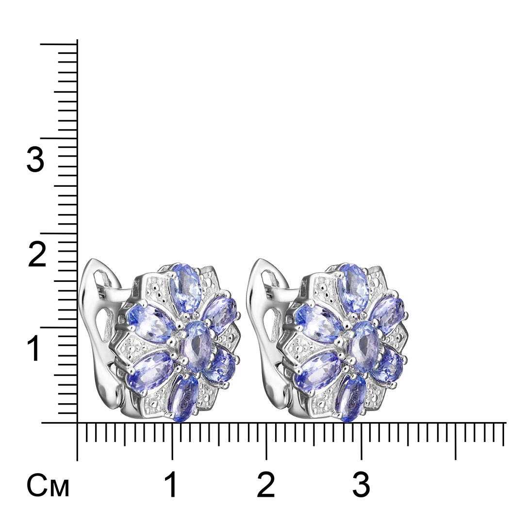 Серебряные серьги 925 пробы; вставки 14 Танзанит 2,91 ct;