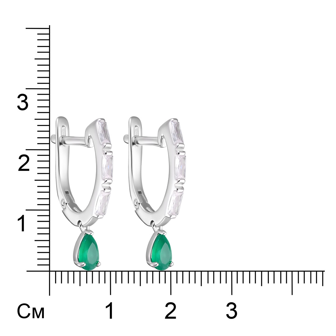 Серебряные серьги 925 пробы; вставки 2 Агат зеленый; 6 Фианит бесцв.;