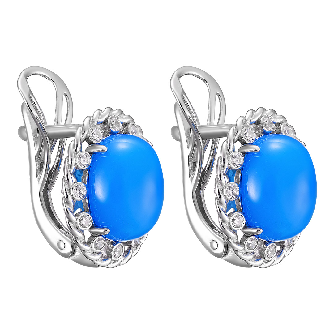Серебряные серьги 925 пробы; вставки 2 Агат нат.;  24 Фианит бесцв.;