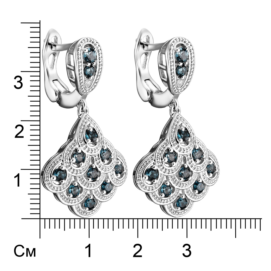 Серебряные серьги 925 пробы; вставки 22 Топаз Лондон 1,8 ct;
