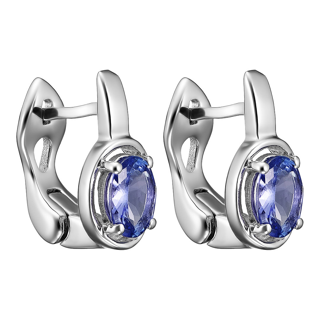 Серебряные серьги 925 пробы; вставки 2 Танзанит 1,5 ct;