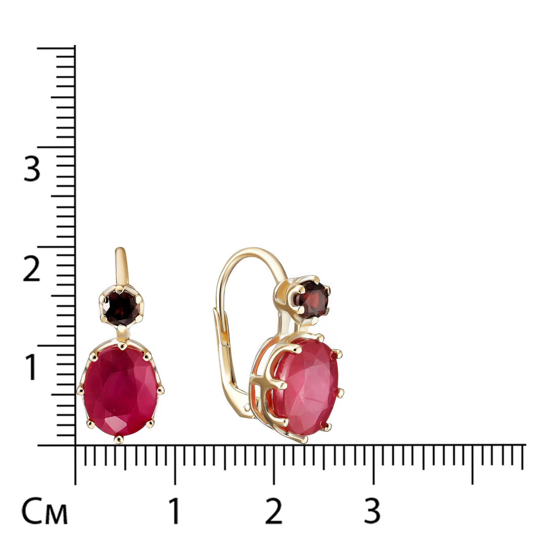 Серебряные серьги 925 пробы; вставки 2 Рубин F/2 6,2ct; 2 Гранат 0,6ct;