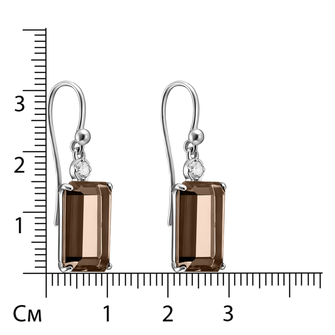 Серебряные серьги 925 пробы; вставки 2 Раухтопаз; 2 Фианит бесцв.;