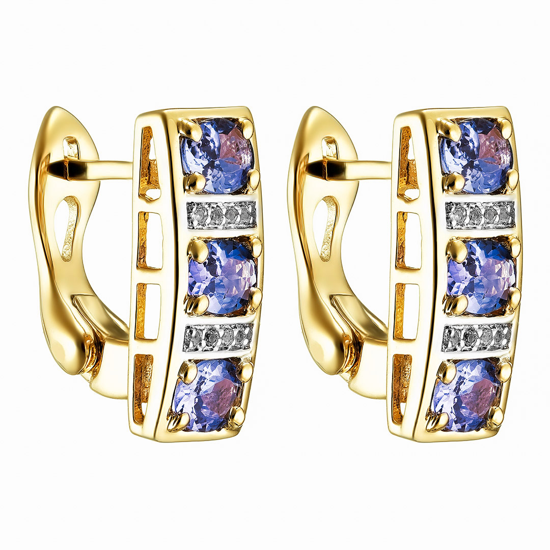 Серебряные серьги 925 пробы; родий; вставки 6 Танзанит 1,98 ct; 16 Топаз белый;