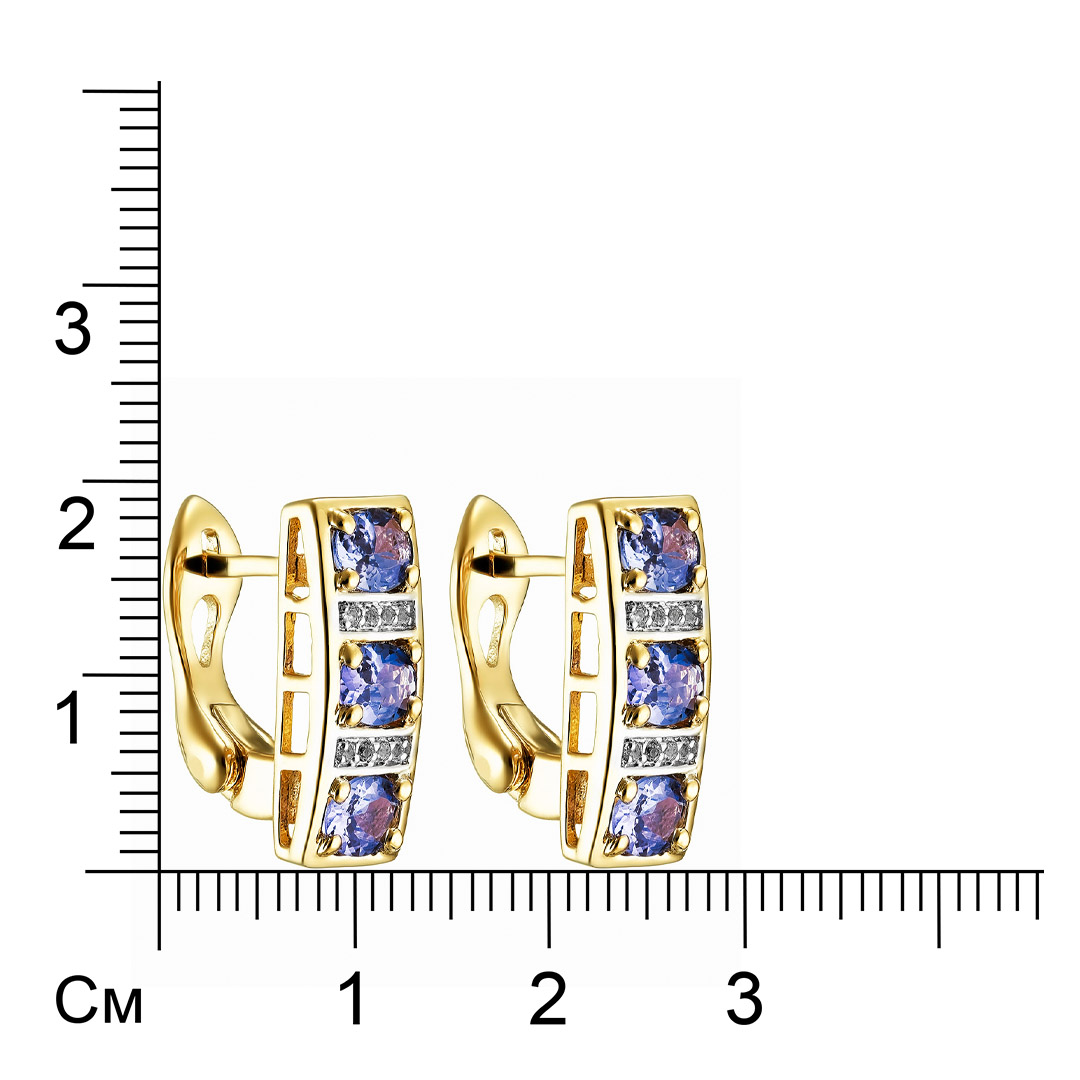 Серебряные серьги 925 пробы; родий; вставки 6 Танзанит 1,98 ct; 16 Топаз белый;
