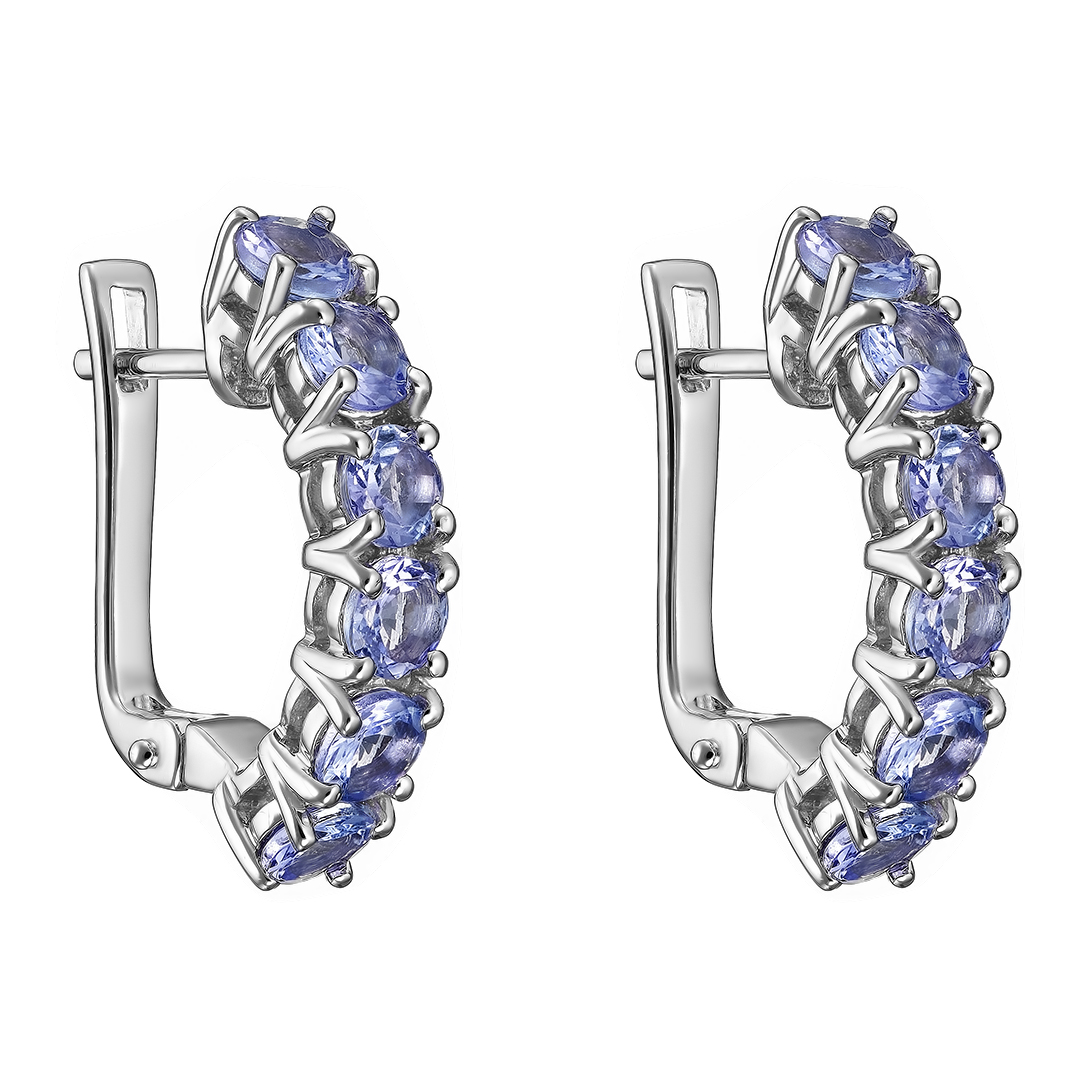 Серебряные серьги 925 пробы; вставки 12 Танзанит 2,88 ct;