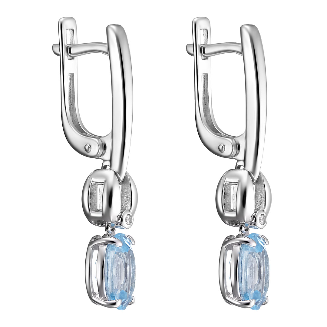 Серебряные серьги 925 пробы; вставки 2 Топаз; 2 Фианит бесцв.;