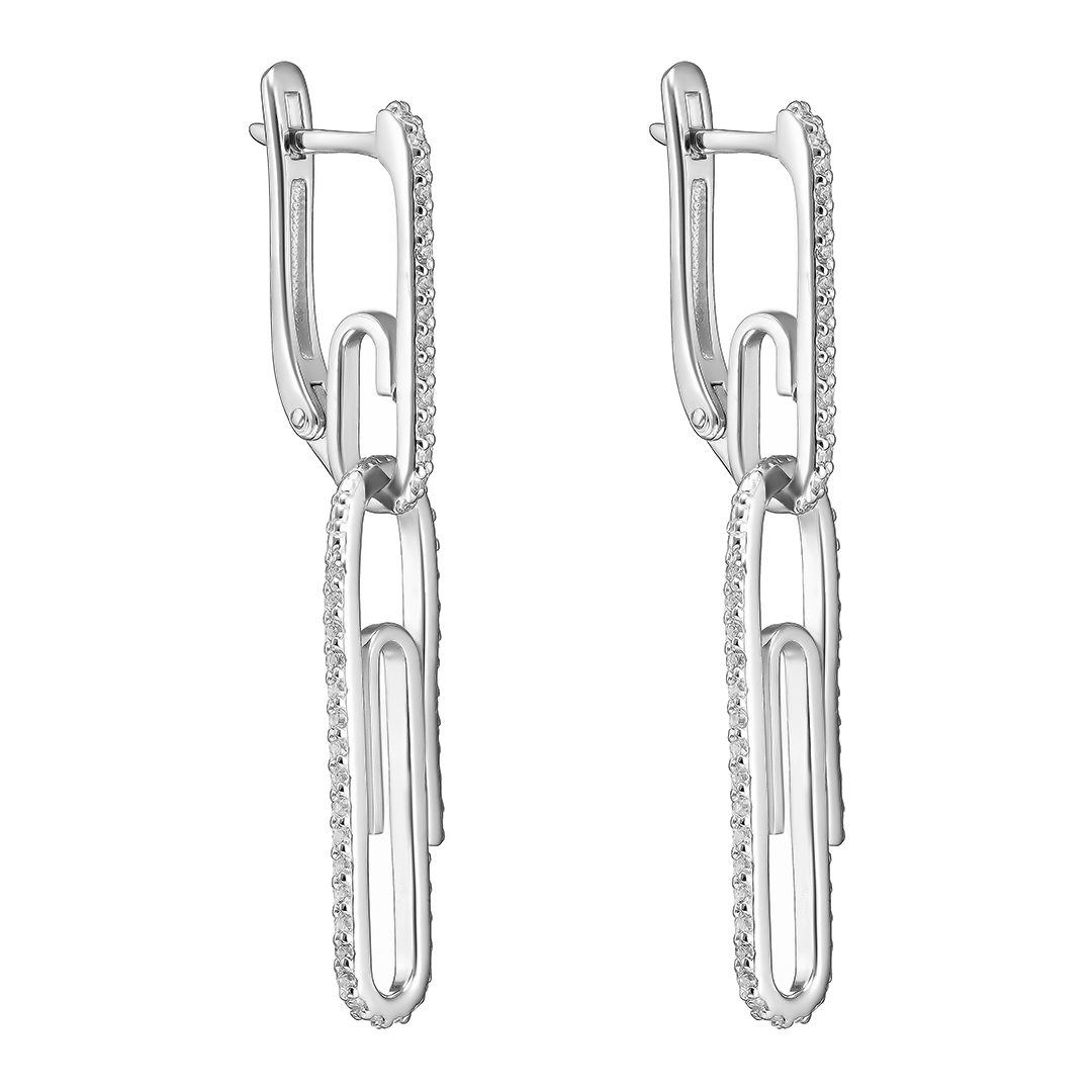 Серебряные серьги 925 пробы; вставки 96 Фианит бесцв.;