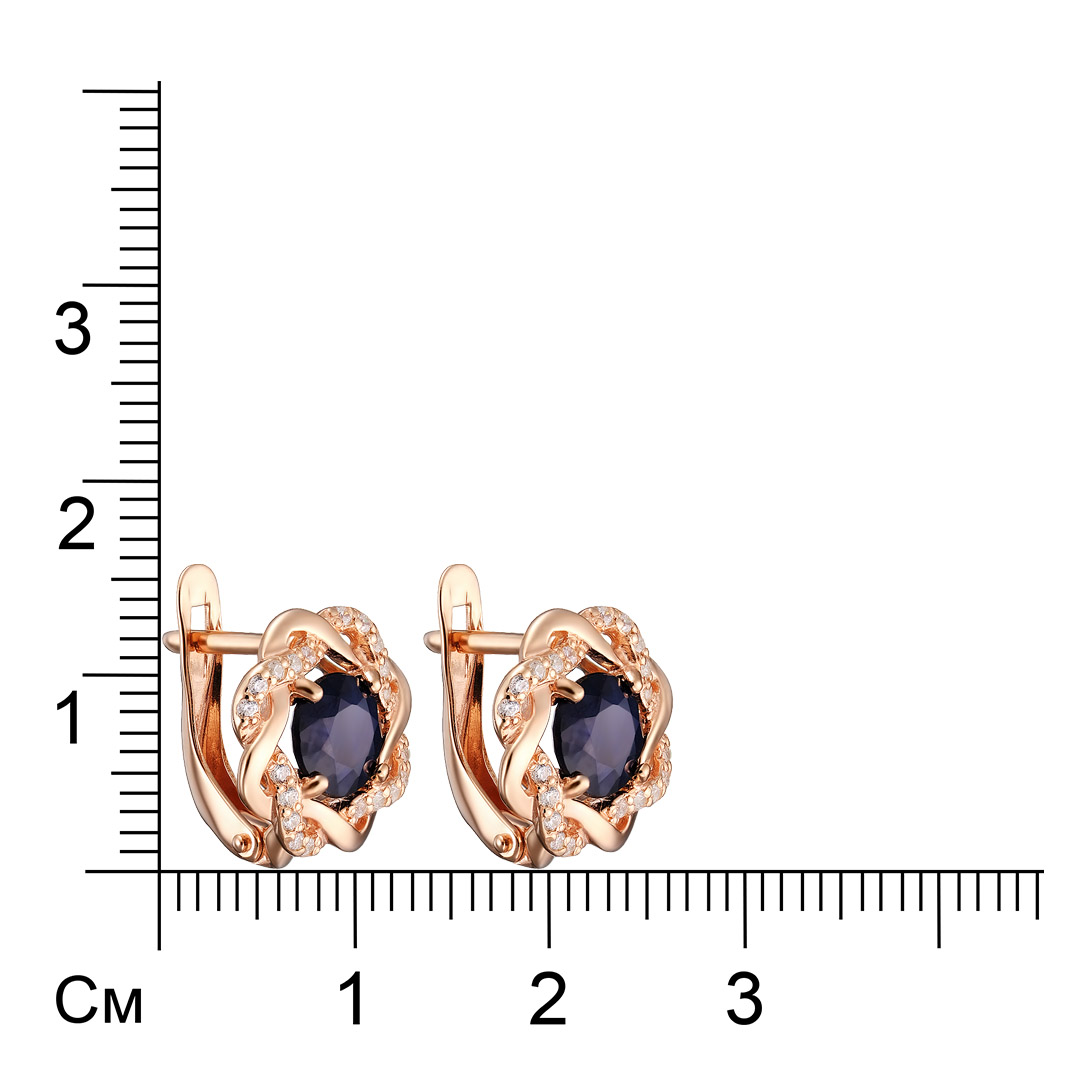 Серебряные серьги 925 пробы; вставки 2 Сапфир U/2 2,238; 40 Фианит бесцв.;