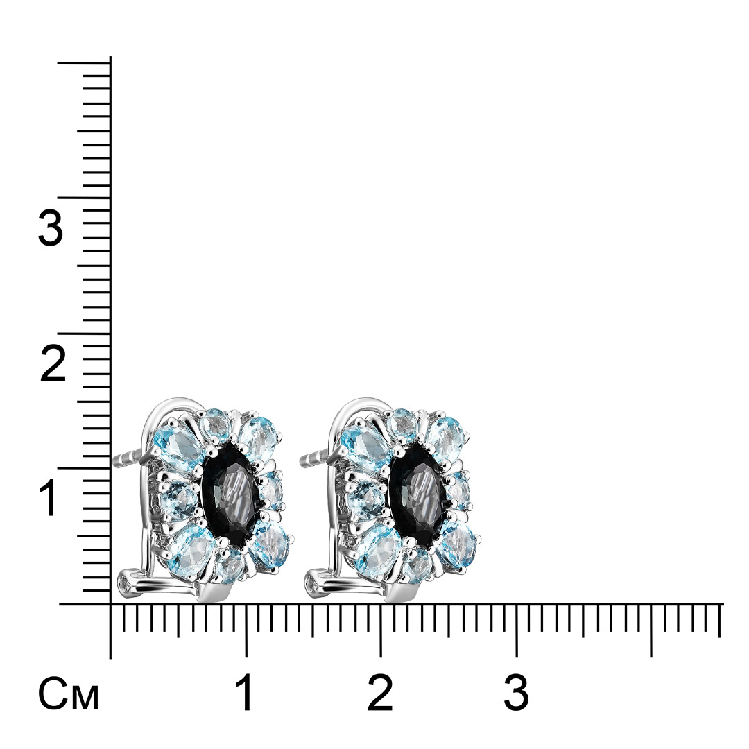 Серебряные серьги 925 пробы; вставки 2 Топаз Лондон 1,8 ct; 16 Топаз swiss 2,13 ct;