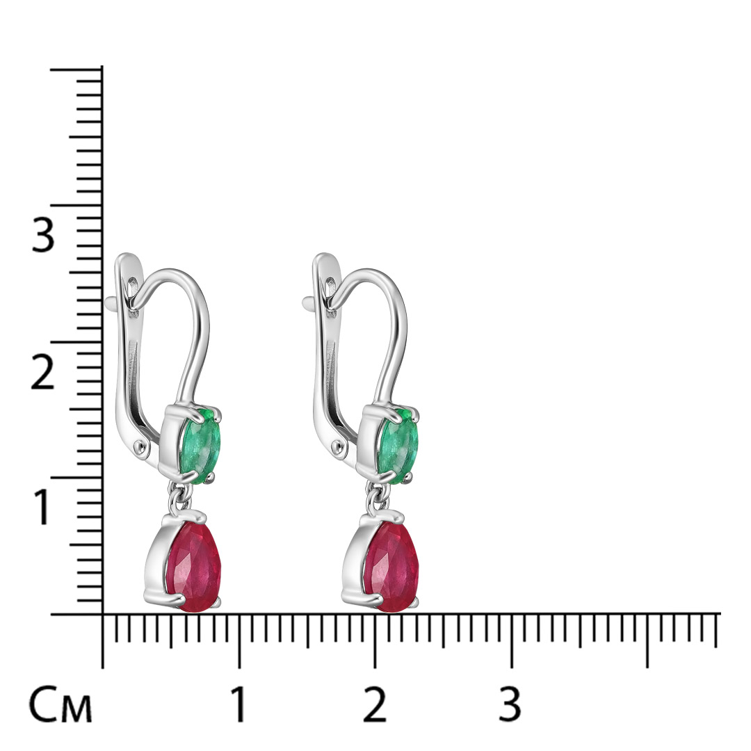 Серебряные серьги 925 пробы; вставки 2 Изумруд (F) 0,871 3/3; 2 Рубин 2/F 1,969;