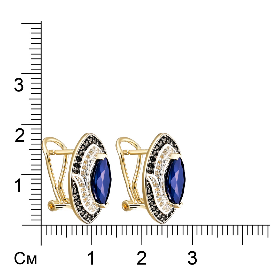 Серебряные серьги 925 пробы; родий (бел., черн.); вставки 2 Сапфир U/2 2,8ct; 44 Шпинель черн. 0,44c