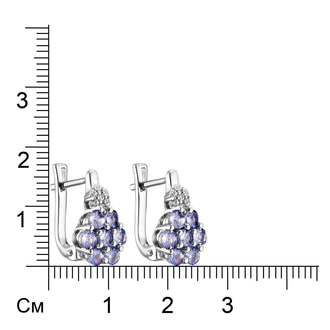 Серебряные серьги 925 пробы; вставки 14 Танзанит 1,61 ct; 14 Циркон бесцв. 0,17 ct;
