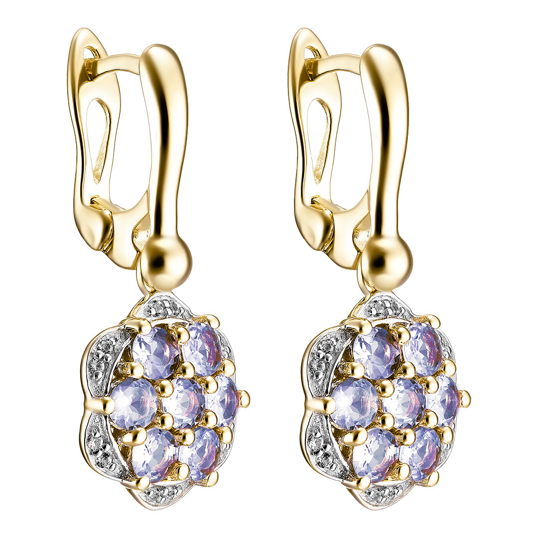 Серебряные серьги 925 пробы; вставки 14 Танзанит 2,1 ct; 24 Топаз белый 0,12 ct;