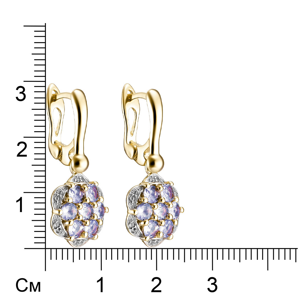 Серебряные серьги 925 пробы; вставки 14 Танзанит 2,1 ct; 24 Топаз белый 0,12 ct;