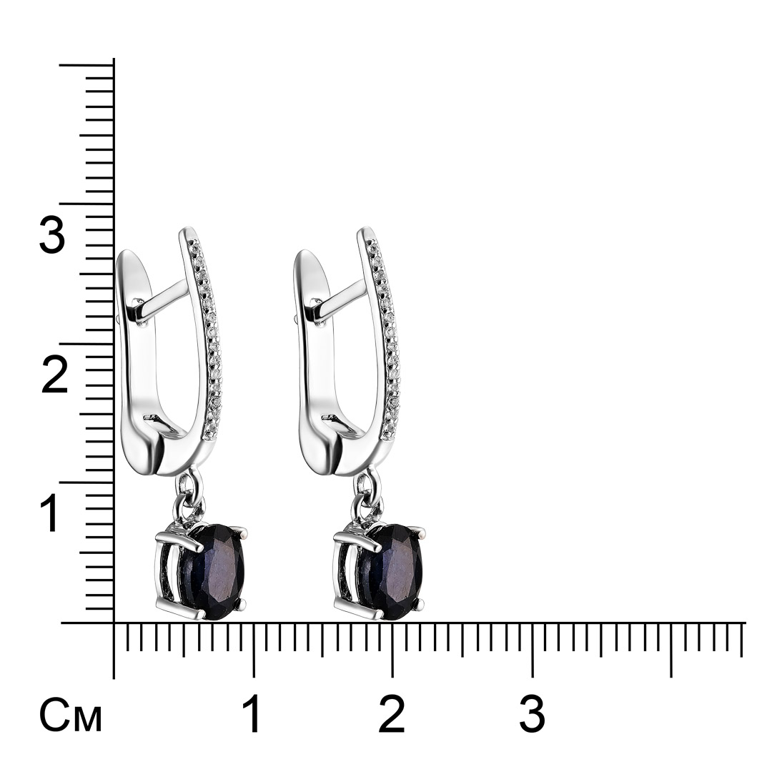 Серебряные серьги 925 пробы; вставки 2 Сапфир U/2 2 ct; 28 Топаз белый 0,11 ct;