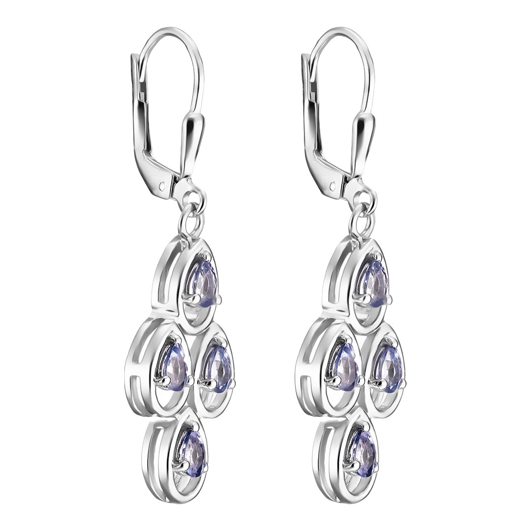Серебряные серьги 925 пробы; вставки 8 Танзанит 1,12 ct;