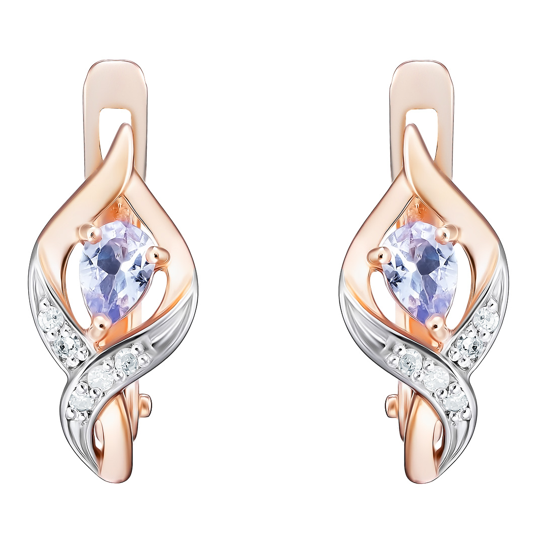 Серебряные серьги 925 пробы; вставки 10 Бр.Кр-17 0,035 2/3А; 2 Танзанит;