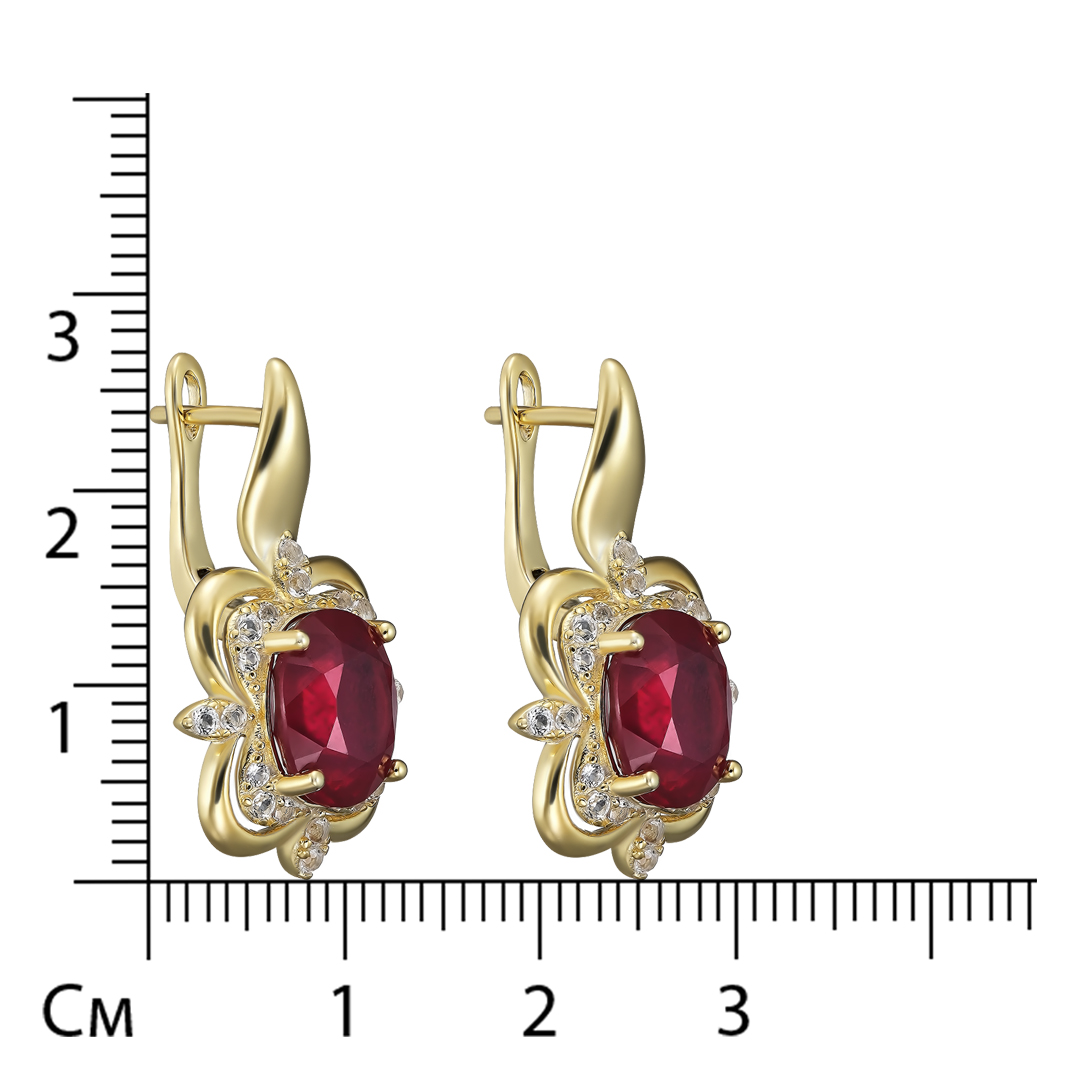 Серебряные серьги 925 пробы; вставки 2 Рубин F/2 7,53 ct; 40 Топаз белый 0,126 ct;