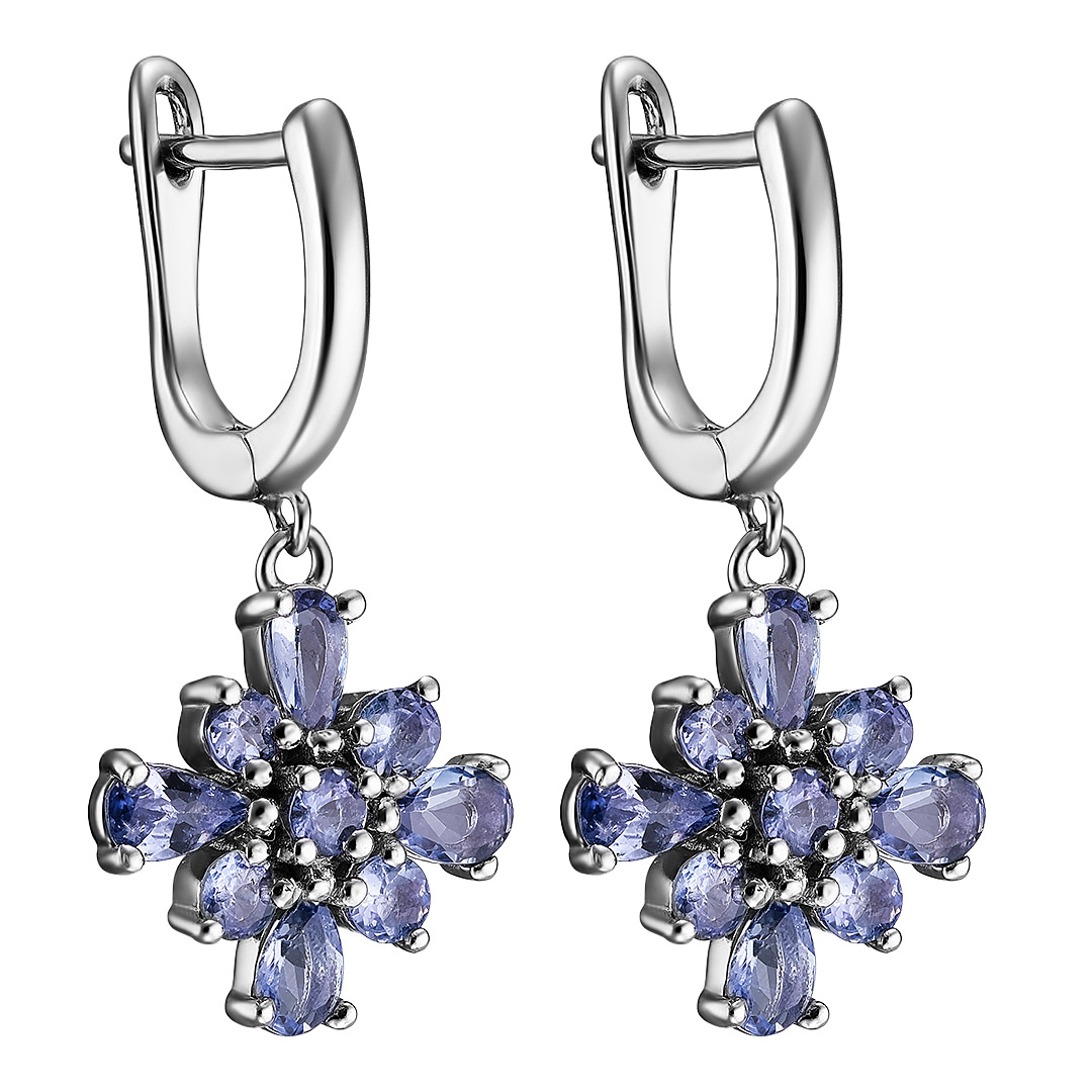 Серебряные серьги 925 пробы; вставки 18 Танзанит 1,67 ct;