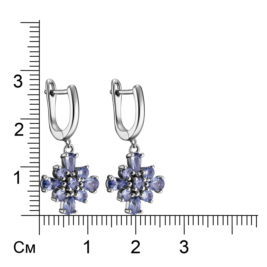 Серебряные серьги 925 пробы; вставки 18 Танзанит 1,67 ct;