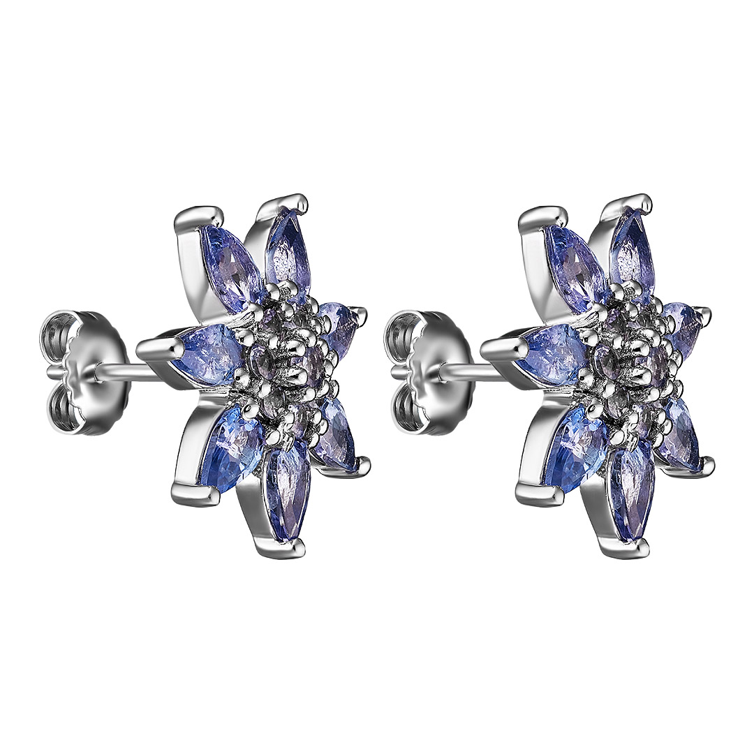 Серебряные серьги-пусеты 925 пробы; вставки 30 Танзанит 3,138 ct;