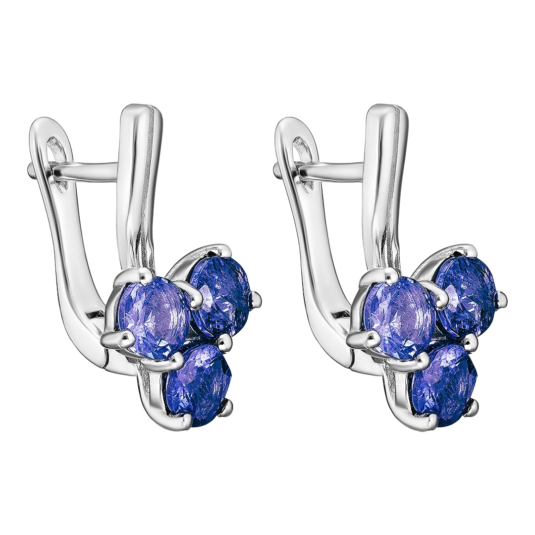Серебряные серьги 925 пробы; вставки 6 Танзанит 3,093 ct;