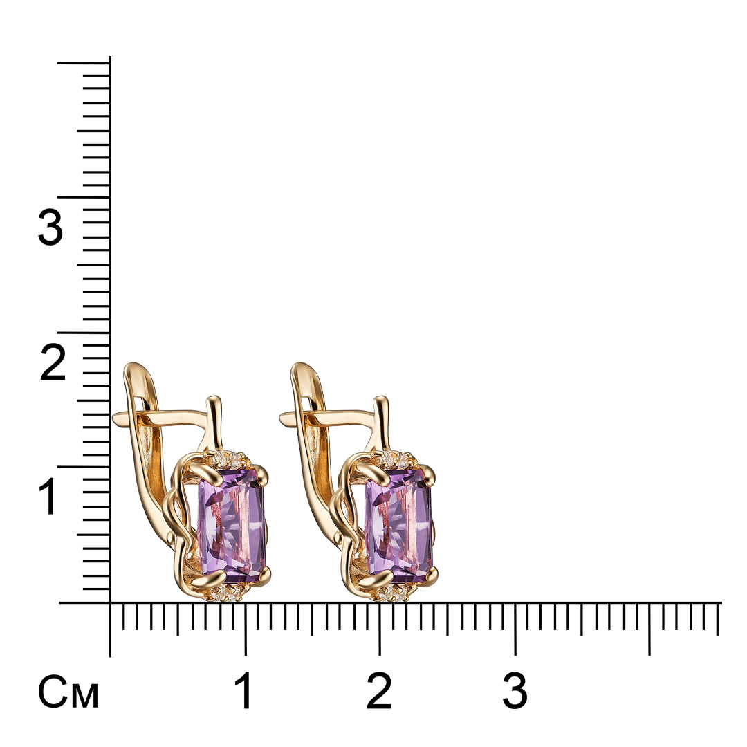 Серебряные серьги 925 пробы; вставки 2 Аметист; 8 Фианит бесцв.;