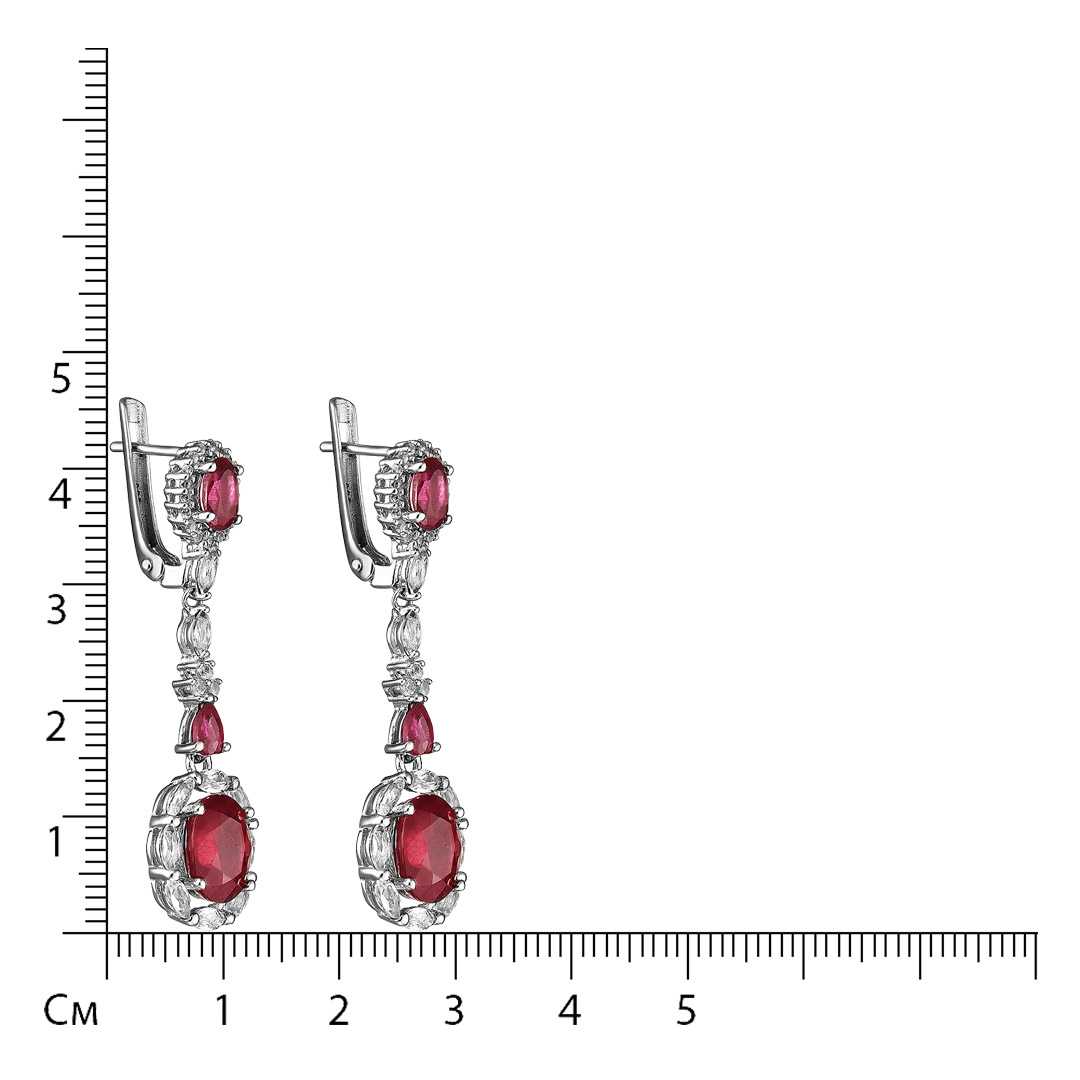 Серебряные серьги 925 пробы; вставки 6 Рубин F/2 6,83 ct; 62 Топаз белый;