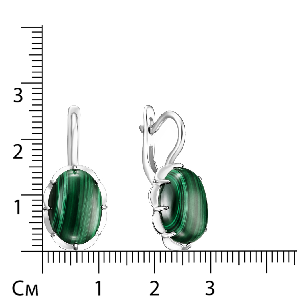 Серебряные серьги 925 пробы; вставки 2 Малахит нат.;